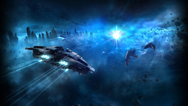 Spaceship flying blue sky stars free wallpaper - medium preview image