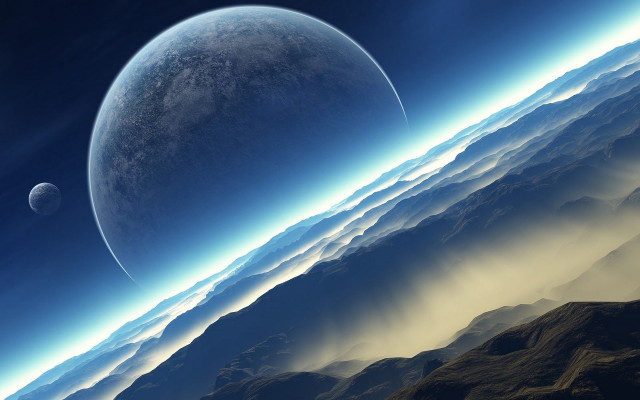 Distant planet space view mountains free wallpaper - medium preview image
