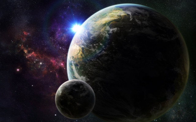 Two planets space stars bright free wallpaper - medium preview image