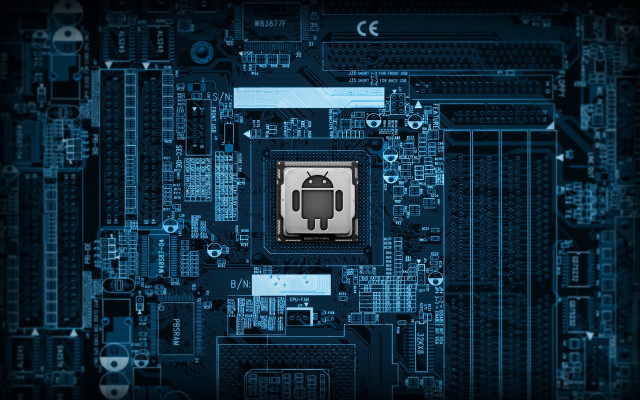 Processor robot blue background cityscape free wallpaper - medium preview image