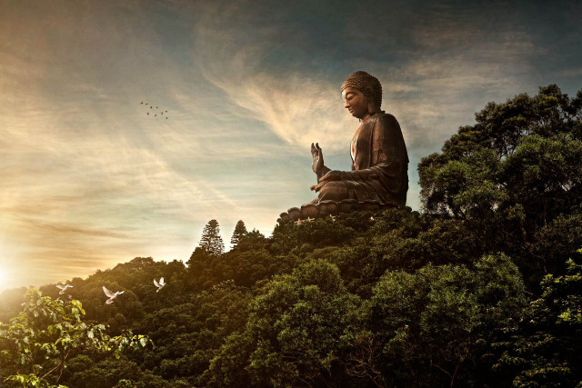 Buddha statue hillside blue sky free wallpaper - medium preview image