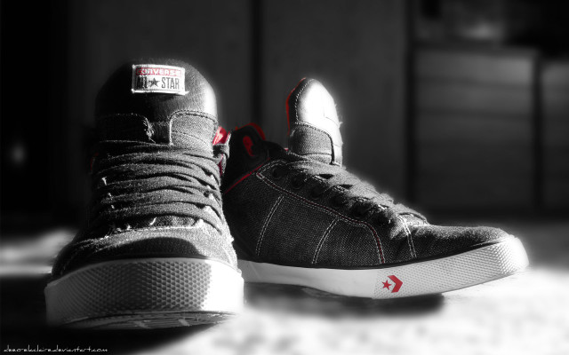 Black red sneakers white floor free wallpaper - medium preview image