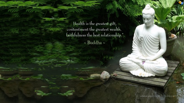 Buddha statue pond quote nature free wallpaper - medium preview image