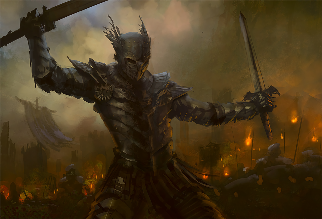 Man armor sword field fire free wallpaper - medium preview image