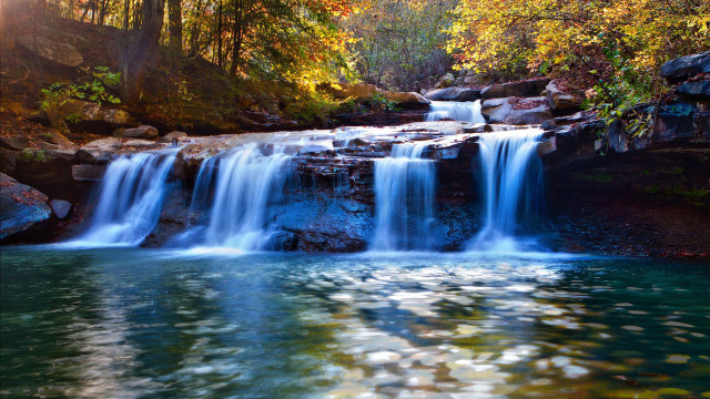 Waterfall blue pool forest background free wallpaper - medium preview image