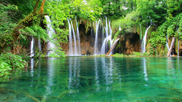 Waterfall forest clear water blue free wallpaper - medium preview image
