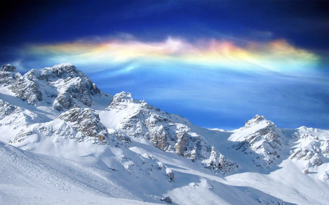 Rainbow snowy mountain range distance free wallpaper - medium preview image