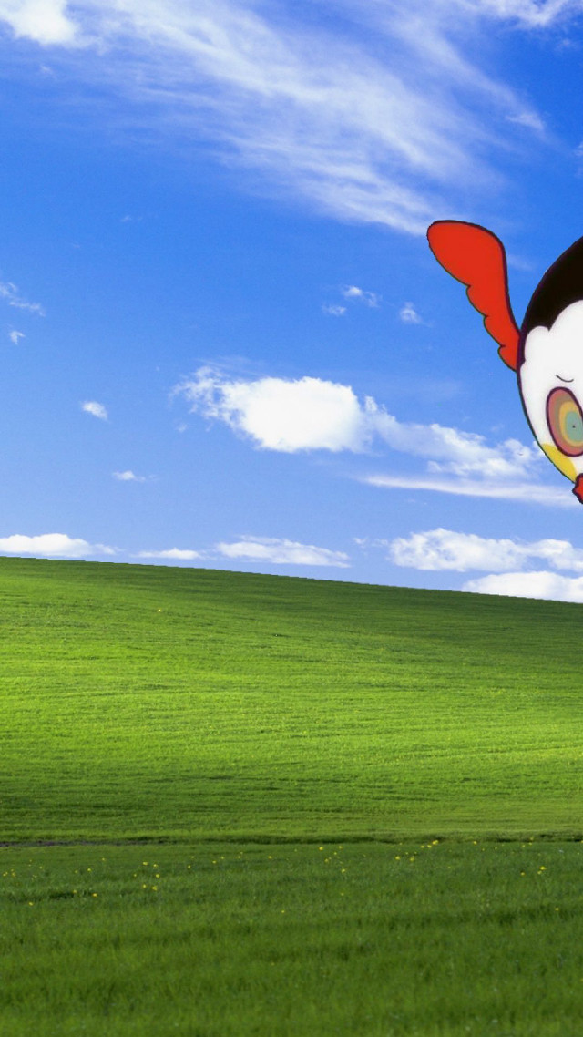 Cartoon character flying green field free wallpaper - medium preview image
