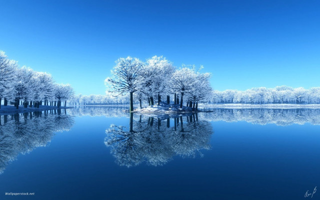 Lake trees blue sky reflection #2 free wallpaper - medium preview image