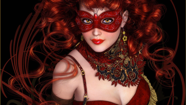 Red hair mask red dress free wallpaper - medium preview image