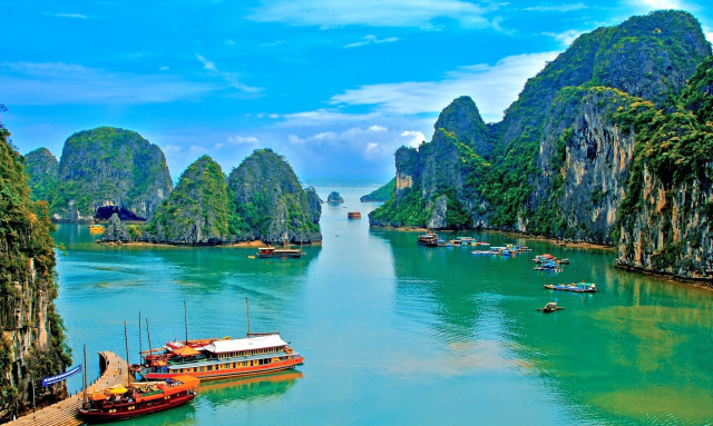 Boats river mountains cliffs ocean free wallpaper - medium preview image