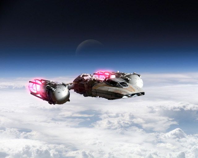 Futuristic ships flying sky clouds free wallpaper - medium preview image