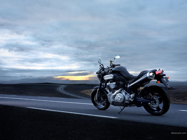 Motorcycle mountains sunset clouds blue free wallpaper for desktop - medium preview image