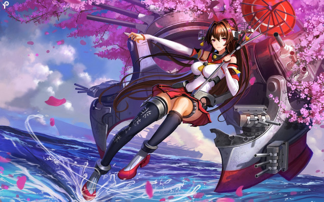 Woman sailor outfit flying umbrella free wallpaper - medium preview image