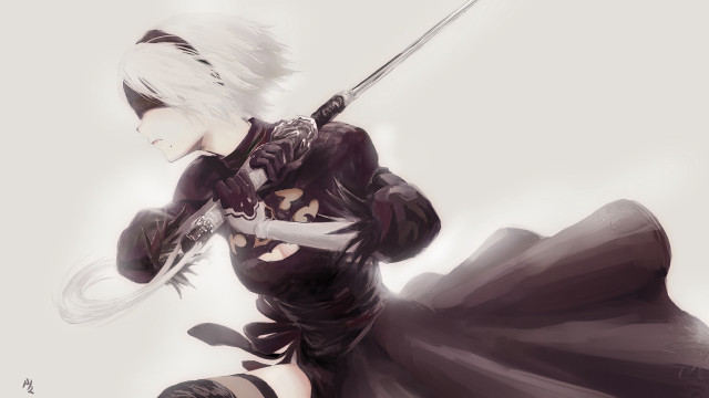 Woman black dress sword long free wallpaper - medium preview image
