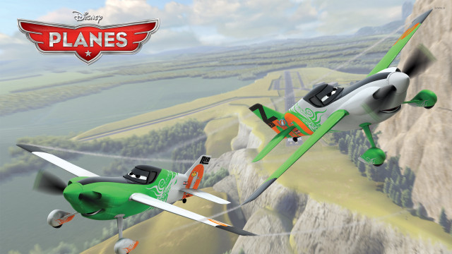 Cartoon plane flying mountain character free wallpaper - medium preview image