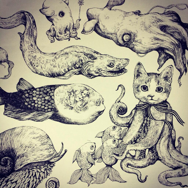 Animals fish circle drawing paper free wallpaper - medium preview image