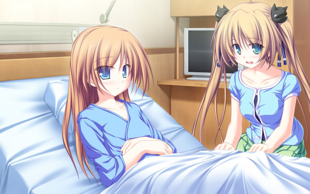 Anime girls hospital bed together free wallpaper - medium preview image