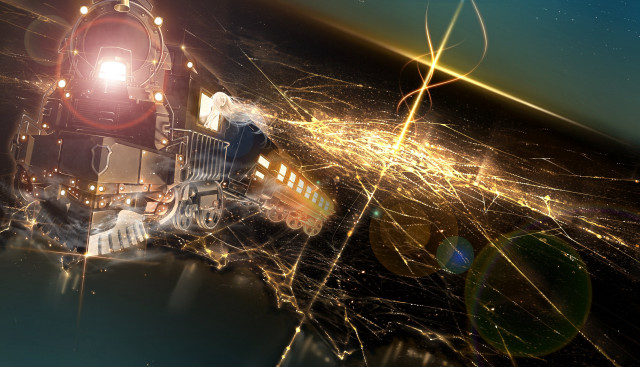 Train city night lights bright free wallpaper - medium preview image