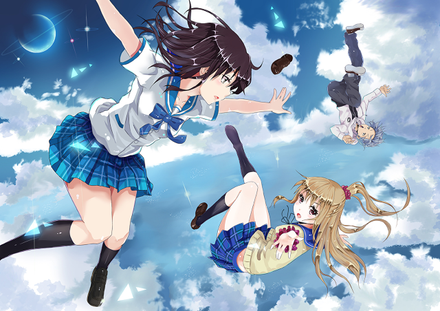 Anime girls flying sky clouds free wallpaper - medium preview image
