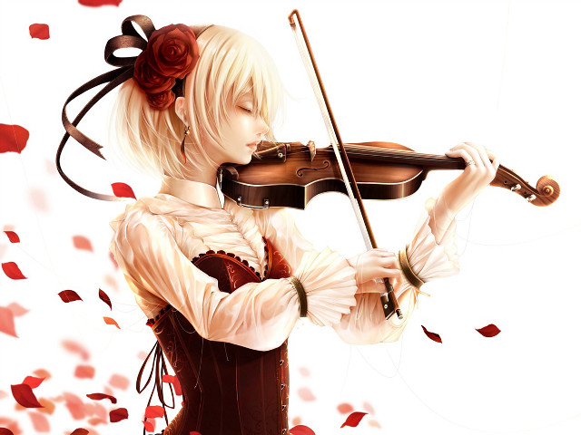 Woman playing violin rose hair free wallpaper - medium preview image