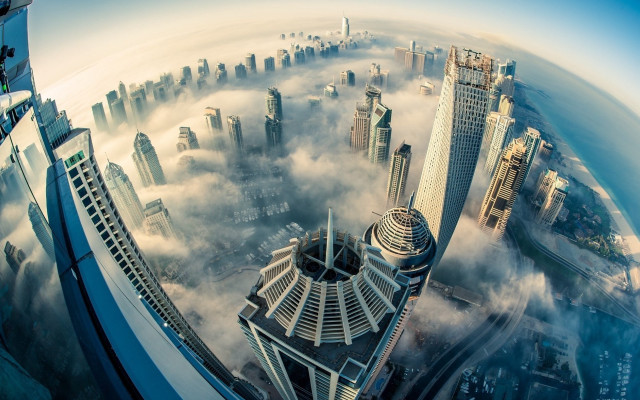 City sky view clouds buildings free wallpaper - medium preview image