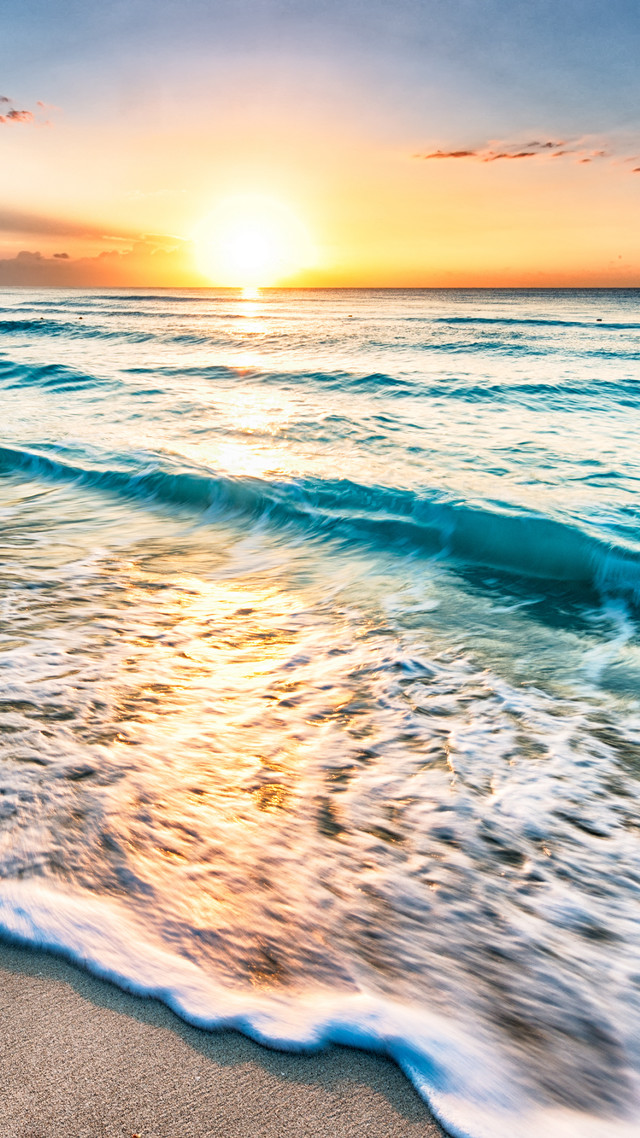 Beach wave sunset person walking free wallpaper - medium preview image