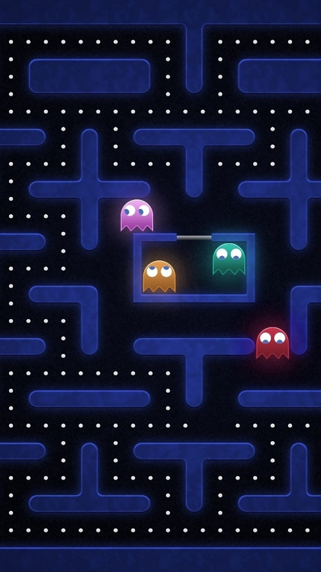 Pacman maze blue background white free wallpaper - medium preview image