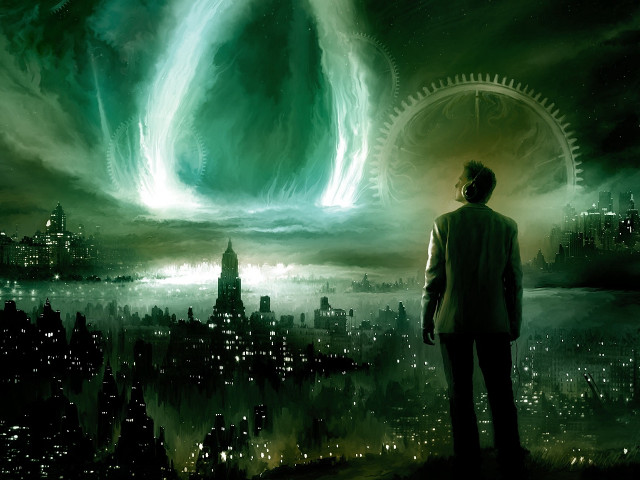 Man standing green ring sky free wallpaper - medium preview image