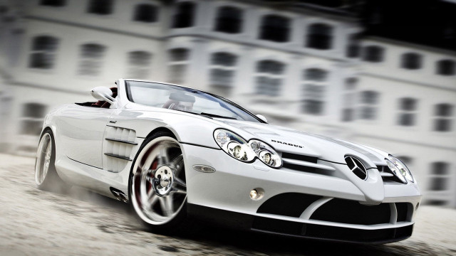 White sports car driving street #4 free wallpaper - medium preview image