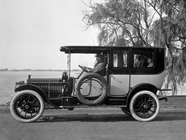 Old car parked water trees free wallpaper - medium preview image