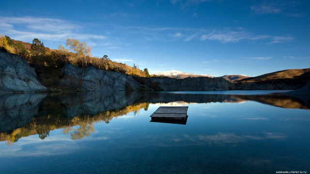 Small dock lake mountains blue free wallpaper - medium preview image