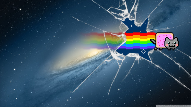 Broken window rainbow cat sill free wallpaper - medium preview image