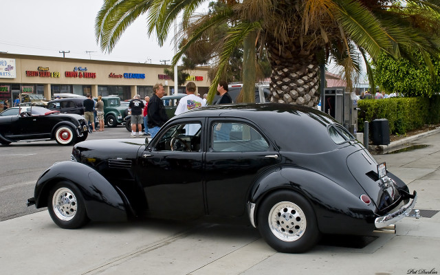 Black car palm tree people free wallpaper - medium preview image