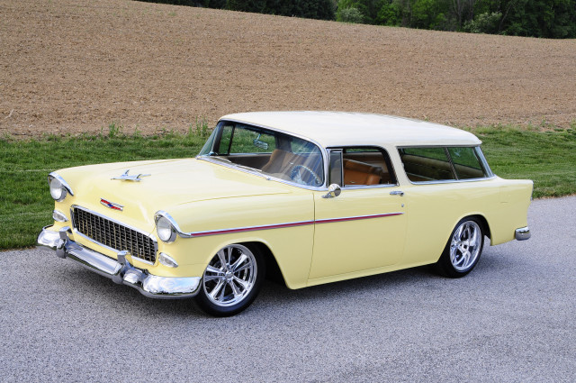 Yellow white car parked road free wallpaper - medium preview image
