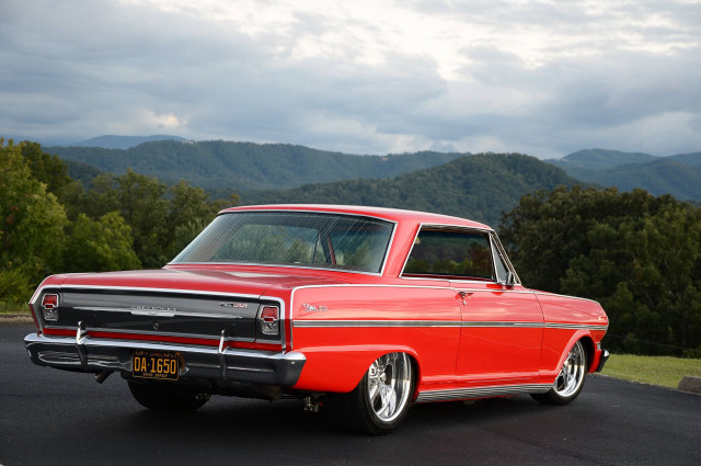 Red car parked road forest #2 free wallpaper - medium preview image