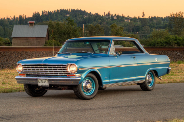 Blue car parked road field free wallpaper - medium preview image