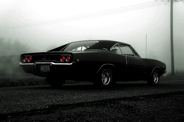 Black car foggy road night free wallpaper - medium preview image