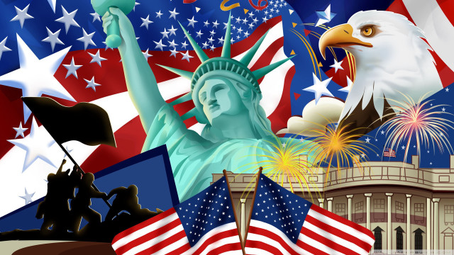 Statue liberty fireworks american flag free wallpaper - medium preview image