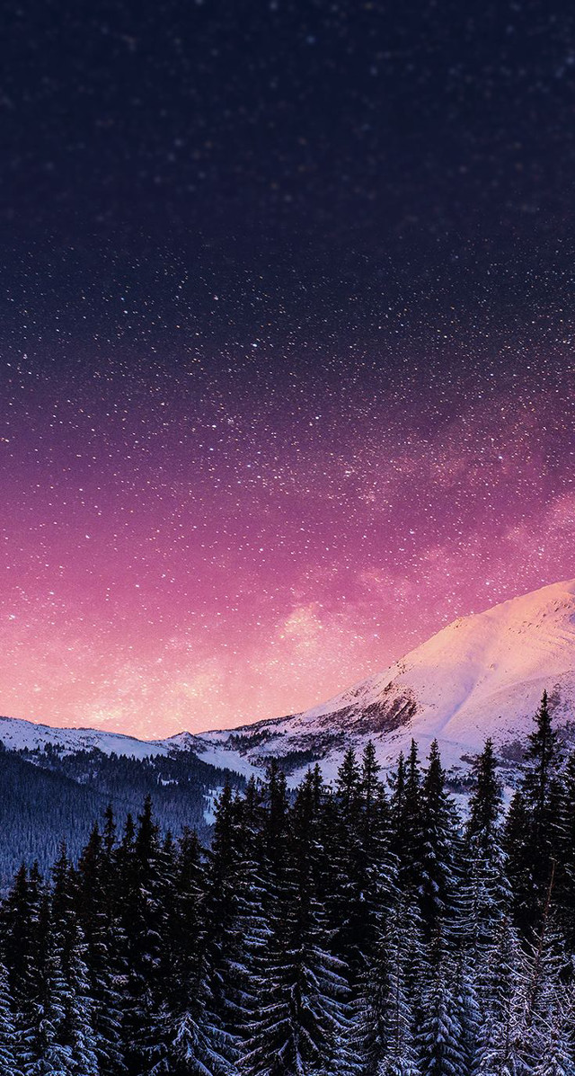 Snowy mountain pink sky stars free wallpaper - medium preview image