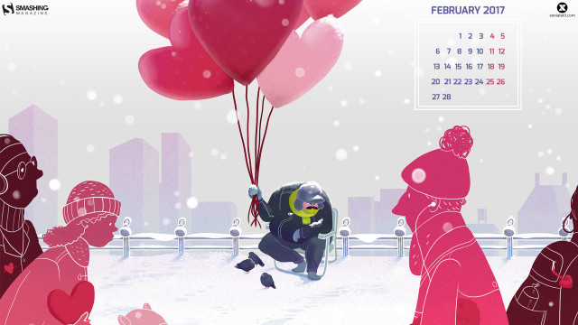 Calendar person balloons city snow free wallpaper - medium preview image