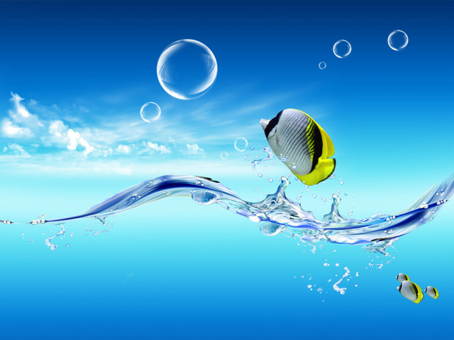 Fish swimming ocean bubbles underwater #2 free wallpaper - medium preview image