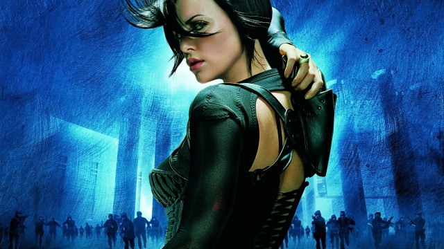 Futuristic woman gun crowd background free wallpaper - medium preview image