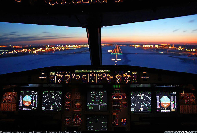 Runway view night cockpit lights free wallpaper - medium preview image