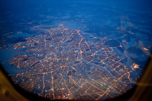 City view airplane window nighttime free wallpaper - medium preview image