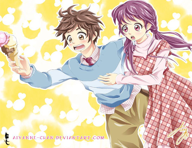 Couple holding cupcake yellow background free wallpaper - medium preview image
