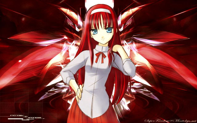 Anime girl red hair white #2 free wallpaper - medium preview image
