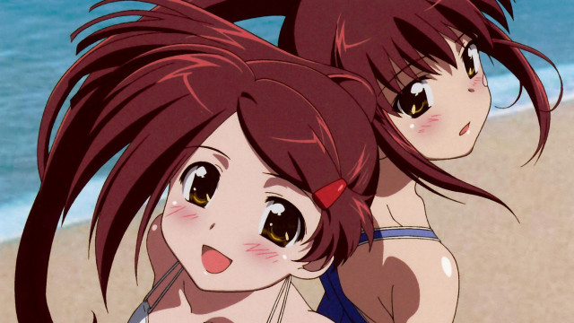 Anime girls beach wave blue free wallpaper - medium preview image