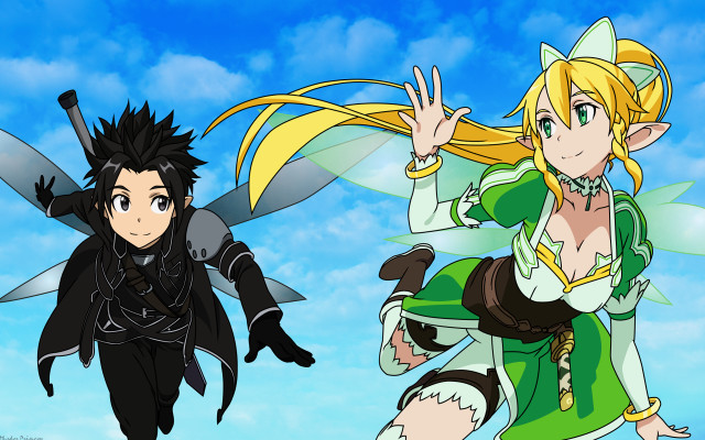 Anime characters flying sky together free wallpaper - medium preview image