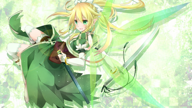 Girl green dress holding sword free wallpaper - medium preview image